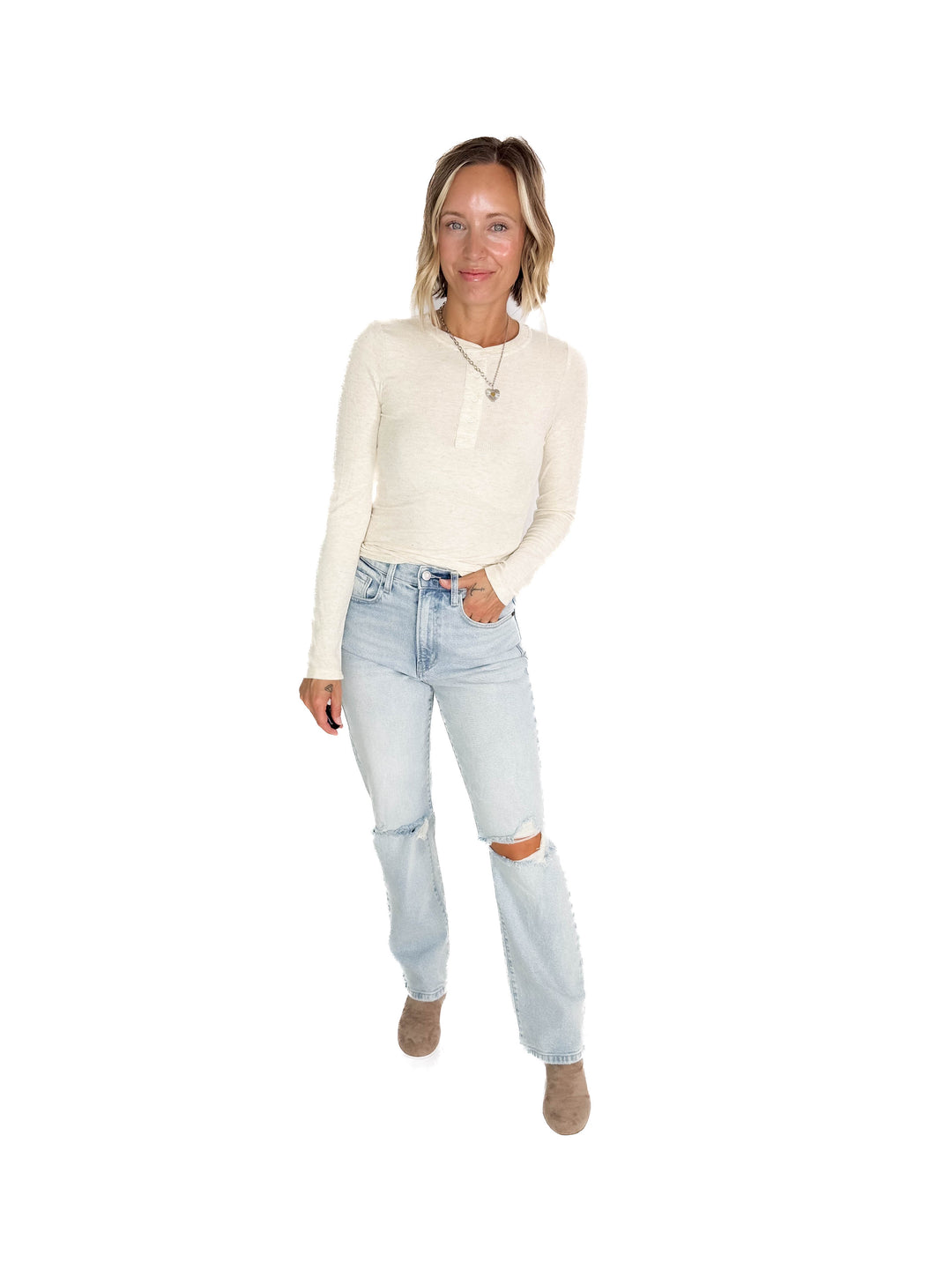 Lizza Confetti Detail Henley- OATMEAL