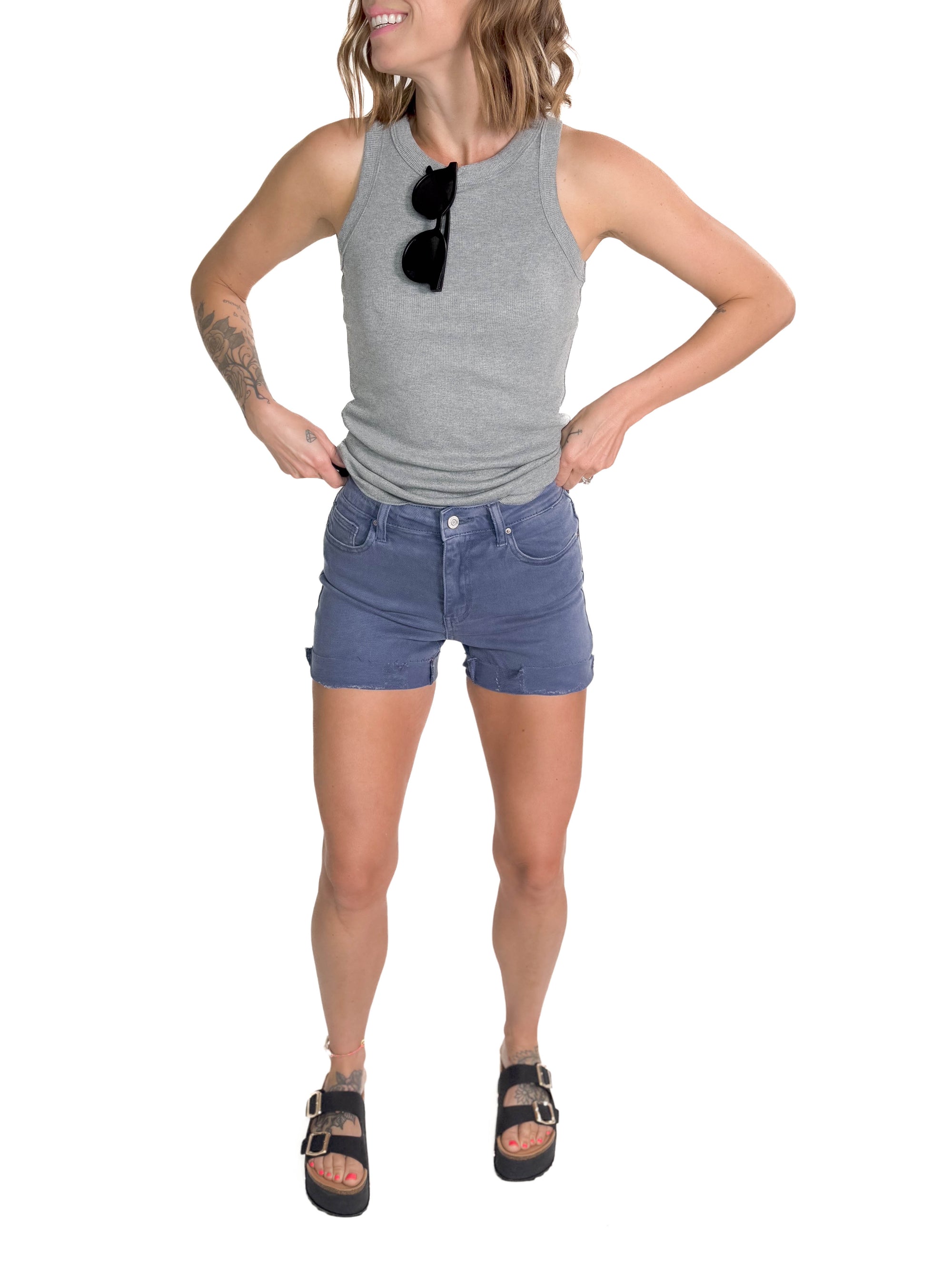 Prespa 5 Pocket Cuffed Shorts- BLACKBERRY