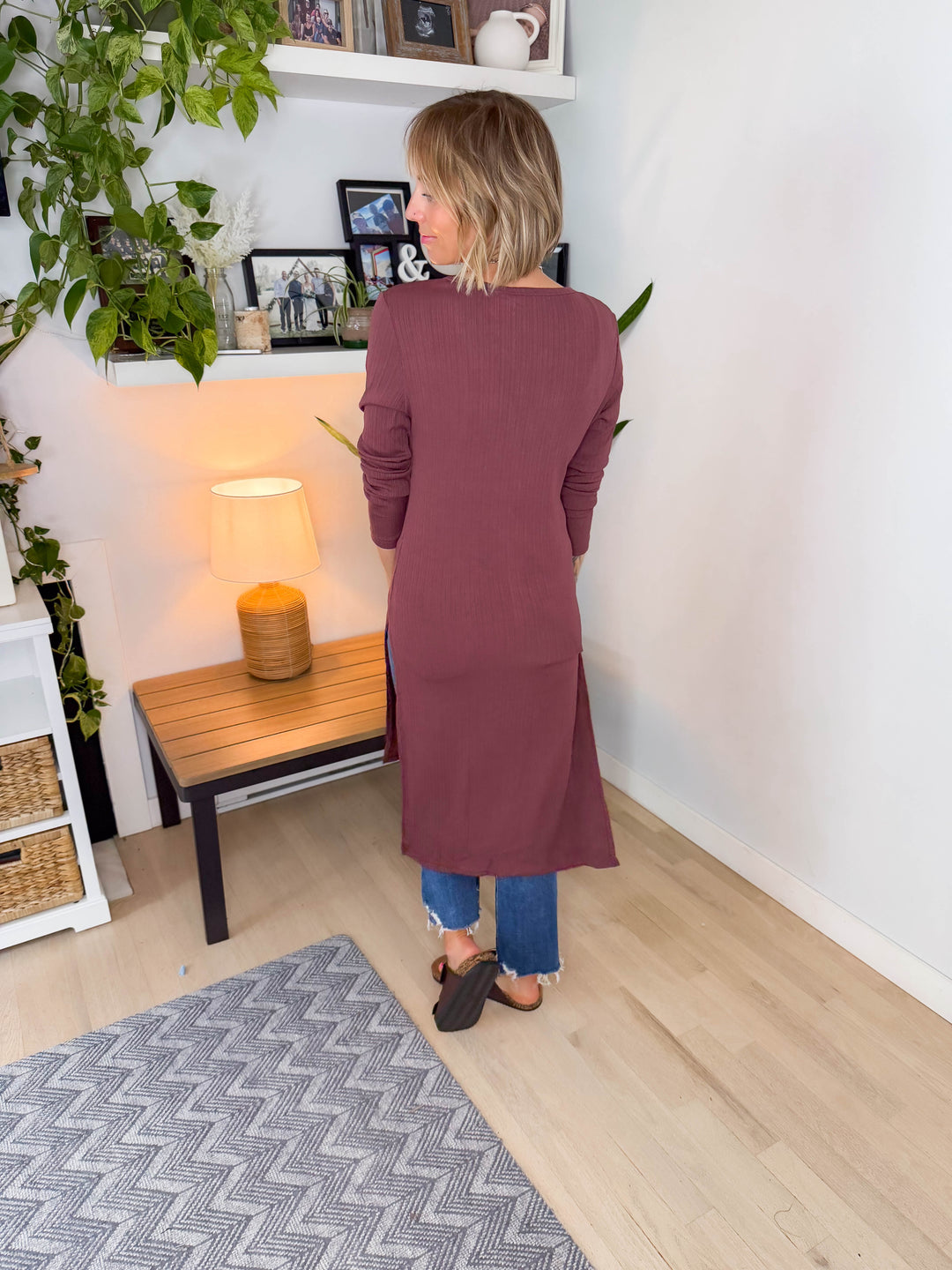 Tina Ribbed Button Cardigan- MAUVE