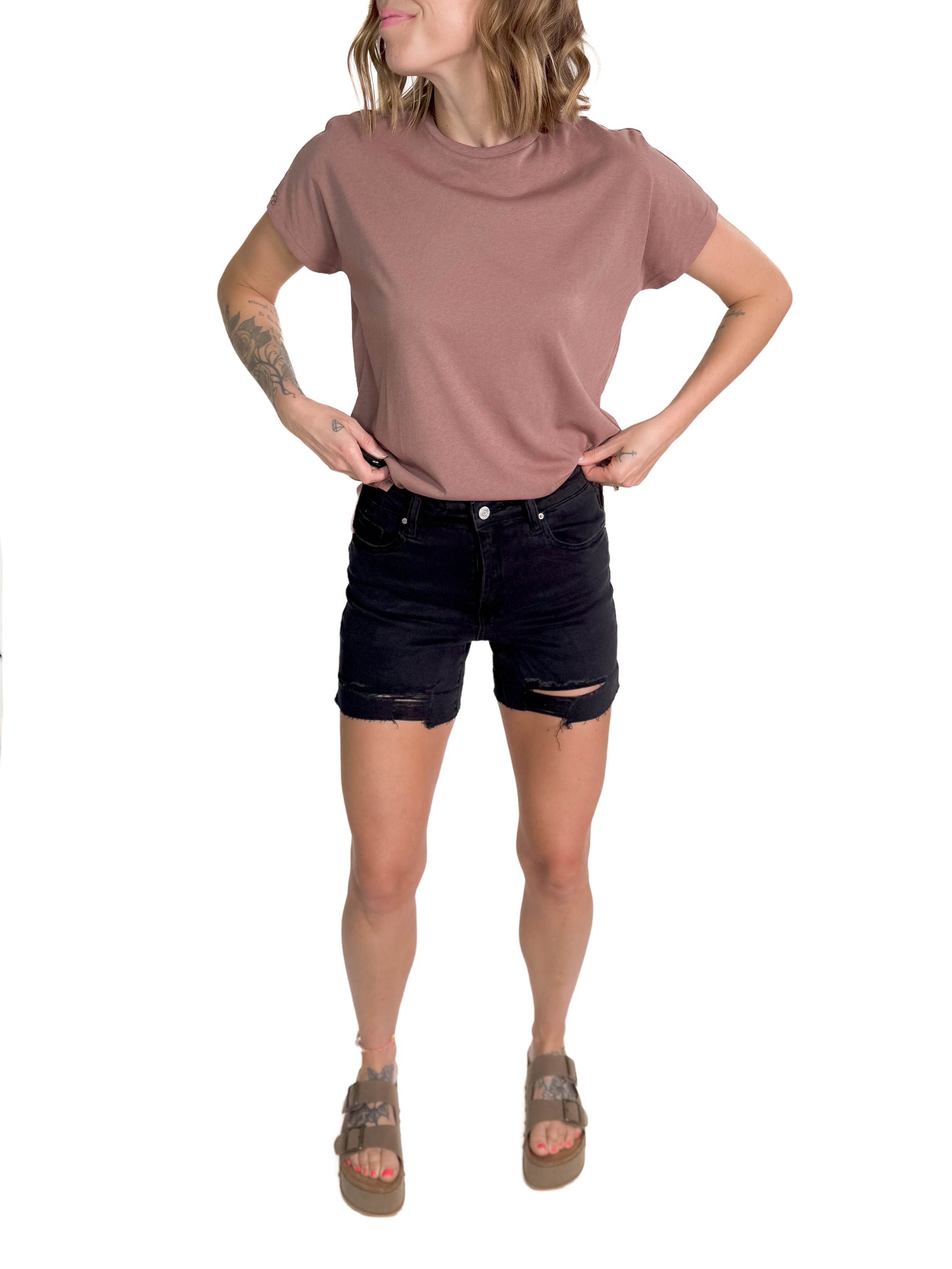 Prespa 5 Pocket Cuffed Shorts- BLACK