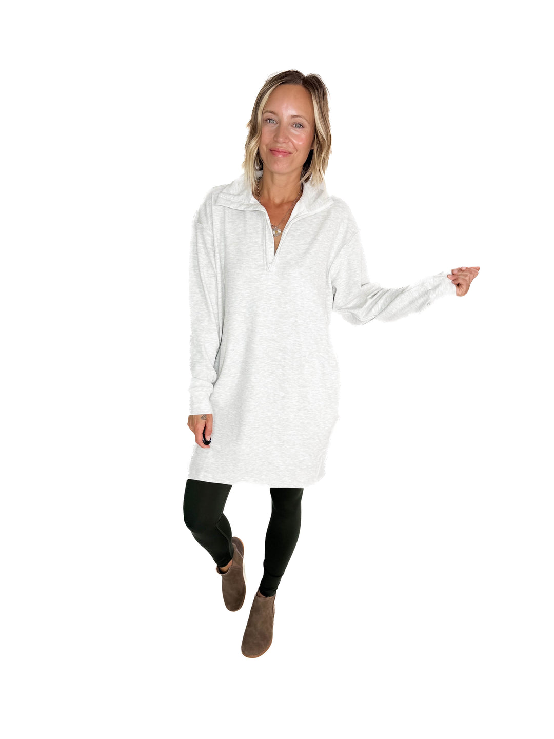 Logan 1/4 Zip Tunic Pullover- HTHR GREY