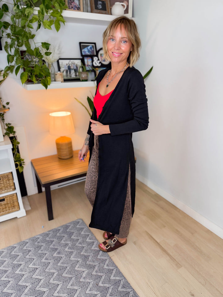 Tina Ribbed Button Cardigan- BLACK