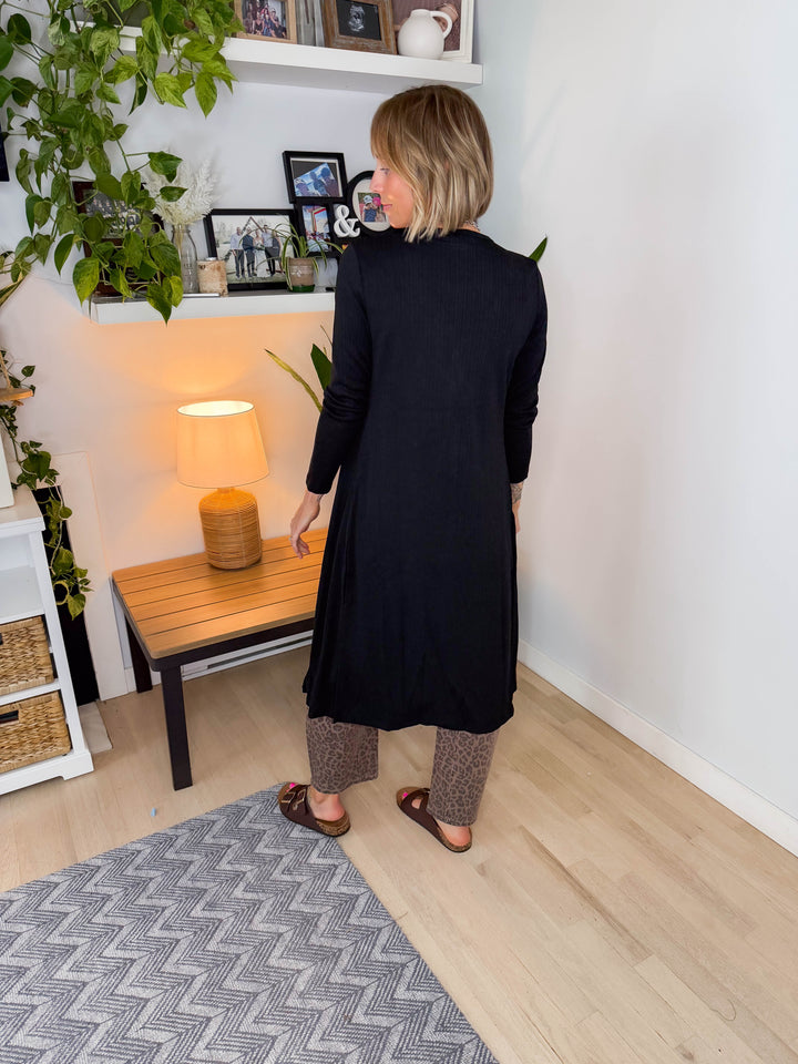Tina Ribbed Button Cardigan- BLACK