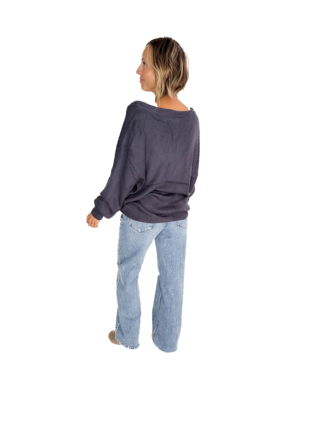 Oli Oversized Cotton Button Down Cardigan- GREY BLUE