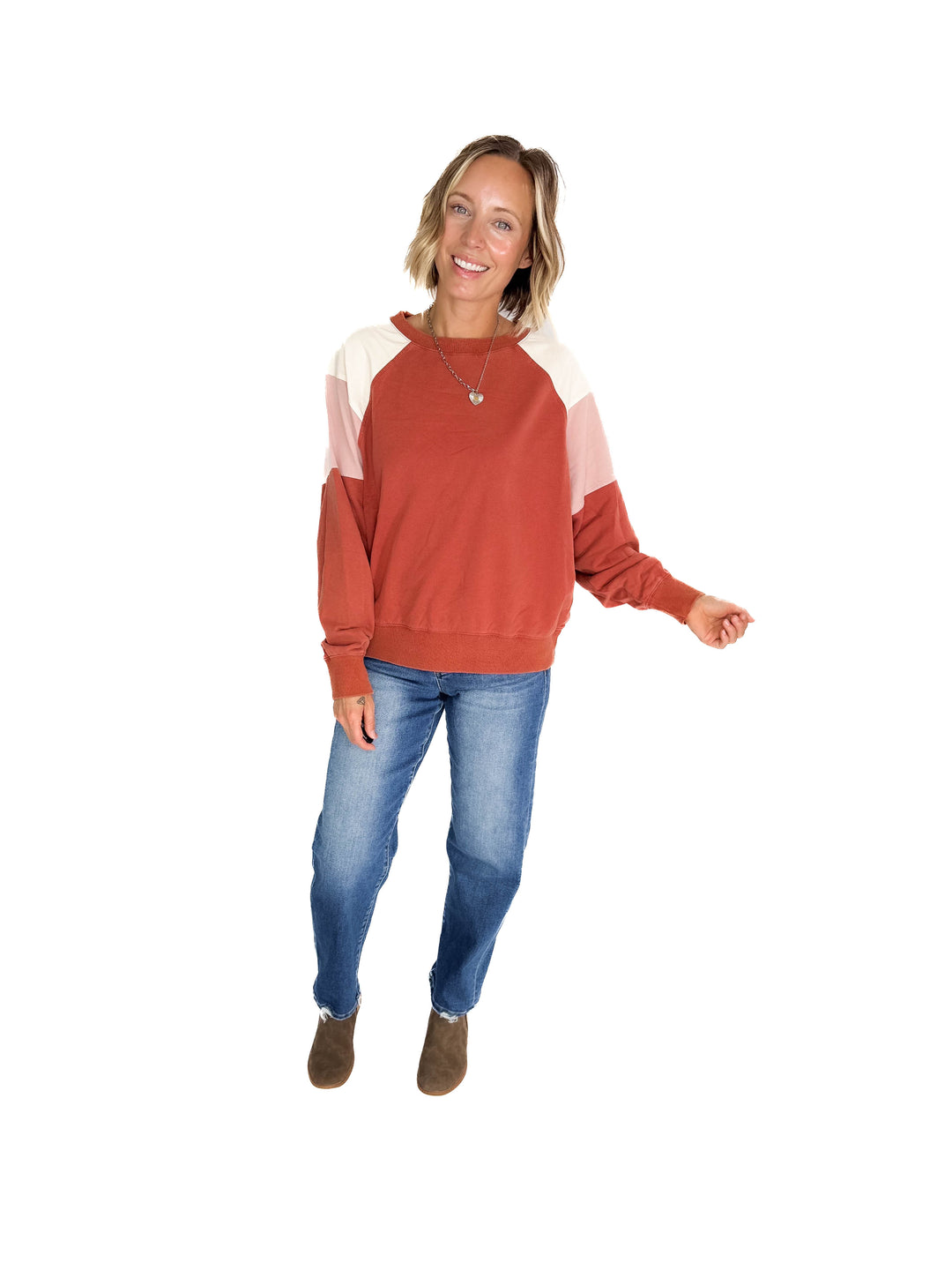 Roxanne Crewneck Pullover- WASHED BRICK