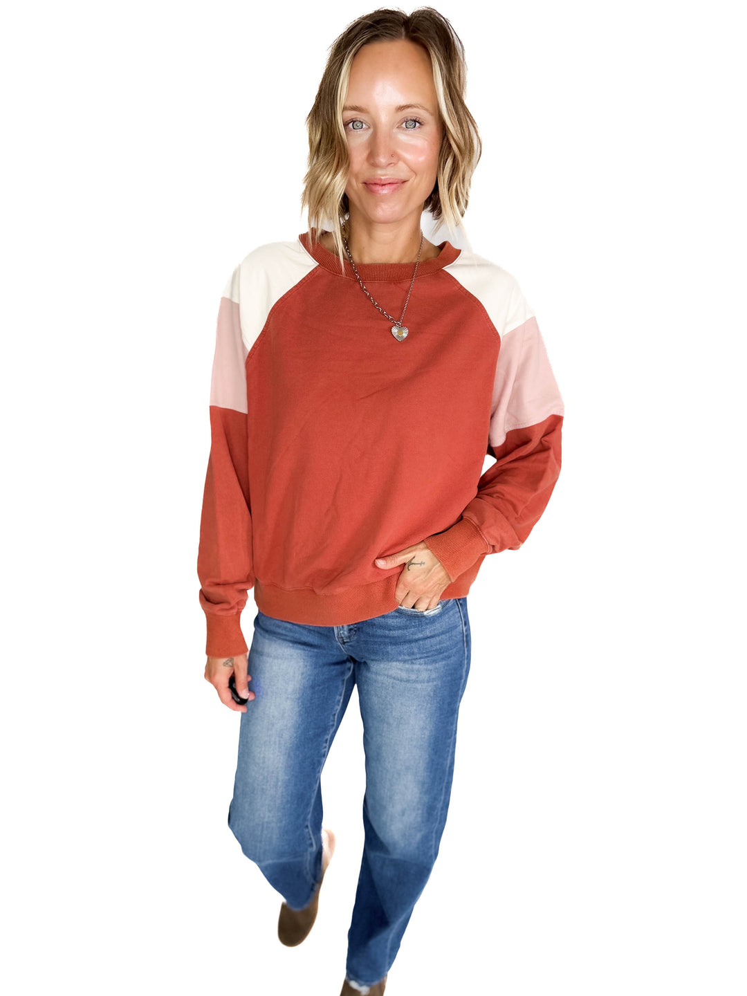 Roxanne Crewneck Pullover- WASHED BRICK