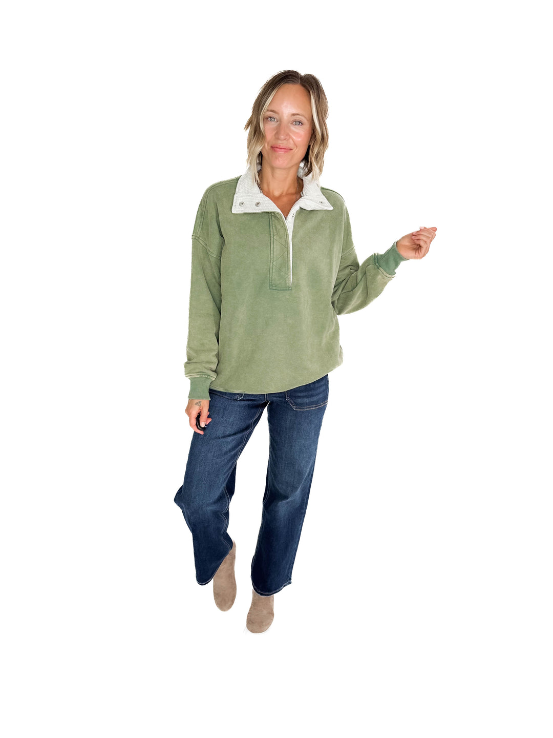 Grayson Thermal Contrast Snap Button Pullover- GREEN