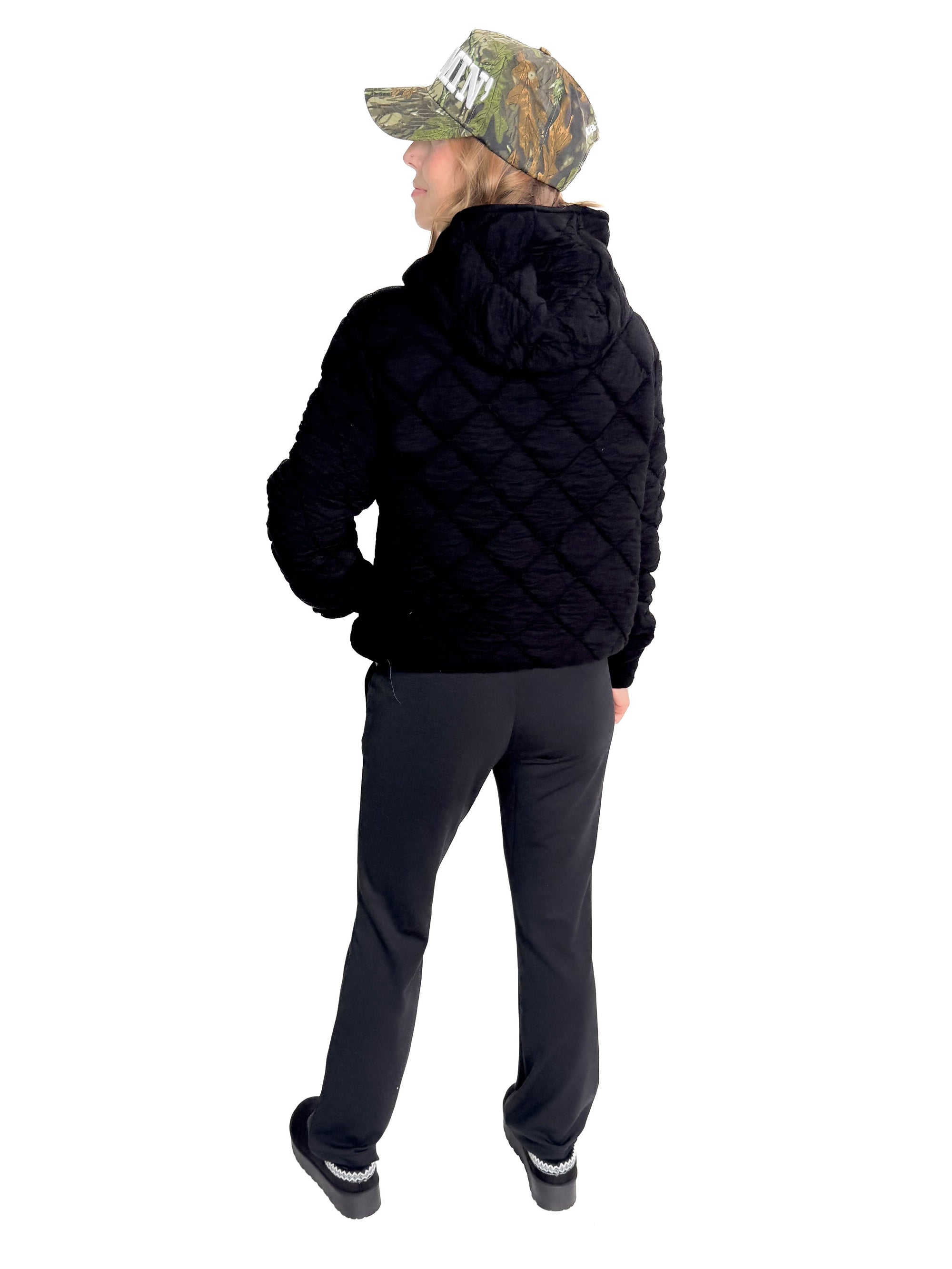 MONO B Cozy Quilted Plush Pullover- BLACK