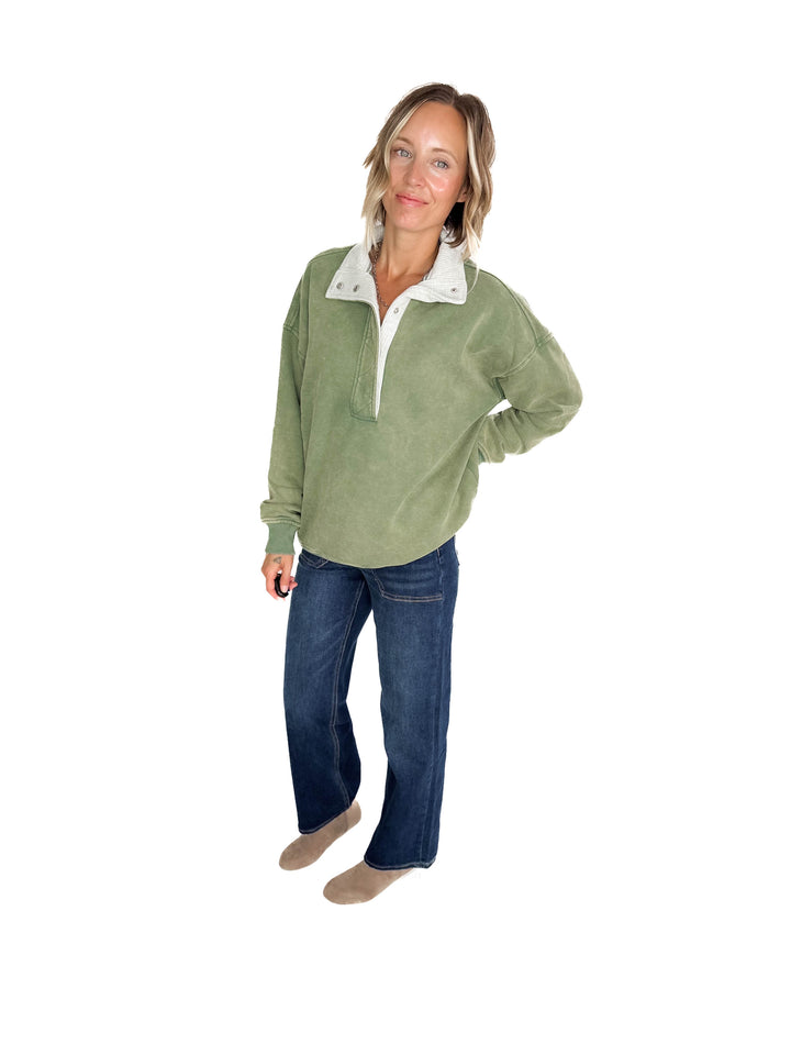 Grayson Thermal Contrast Snap Button Pullover- GREEN