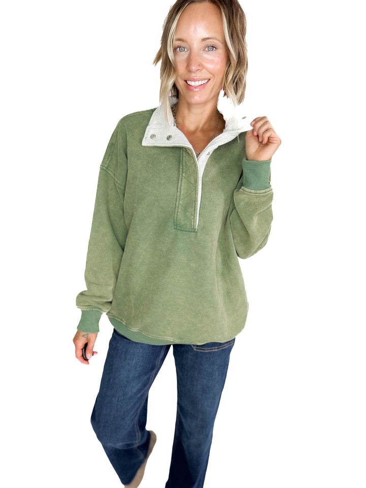 Grayson Thermal Contrast Snap Button Pullover- GREEN