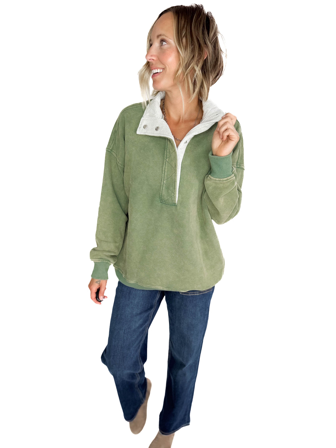 Grayson Thermal Contrast Snap Button Pullover- GREEN