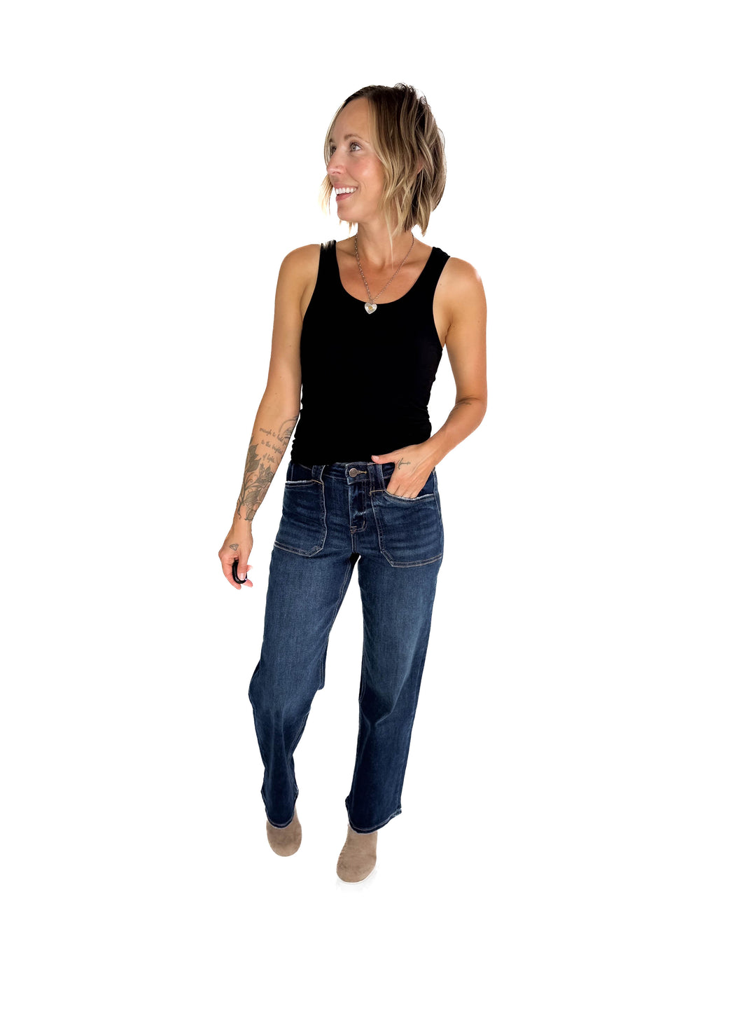 MICA Bonnie High Rise Patch Pocket Jean- DARK