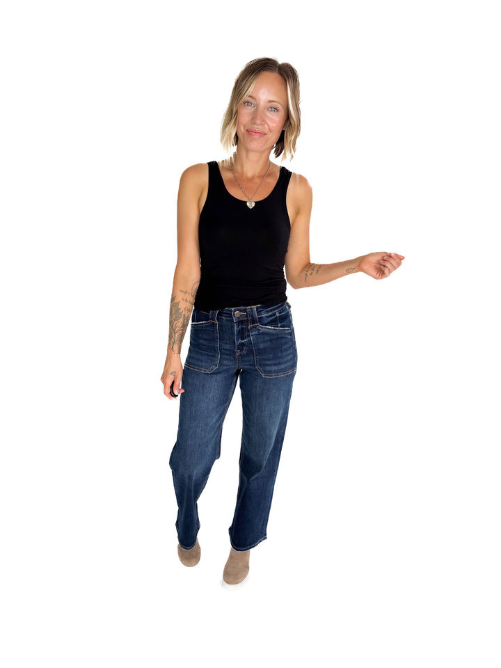 MICA Bonnie High Rise Patch Pocket Jean- DARK