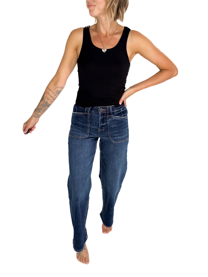 MICA Bonnie High Rise Patch Pocket Jean- DARK