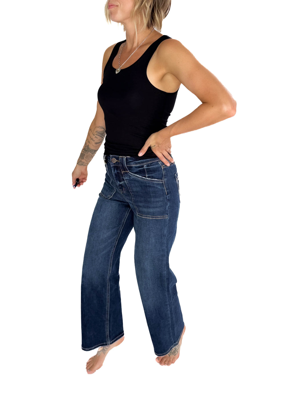 MICA Bonnie High Rise Patch Pocket Jean- DARK