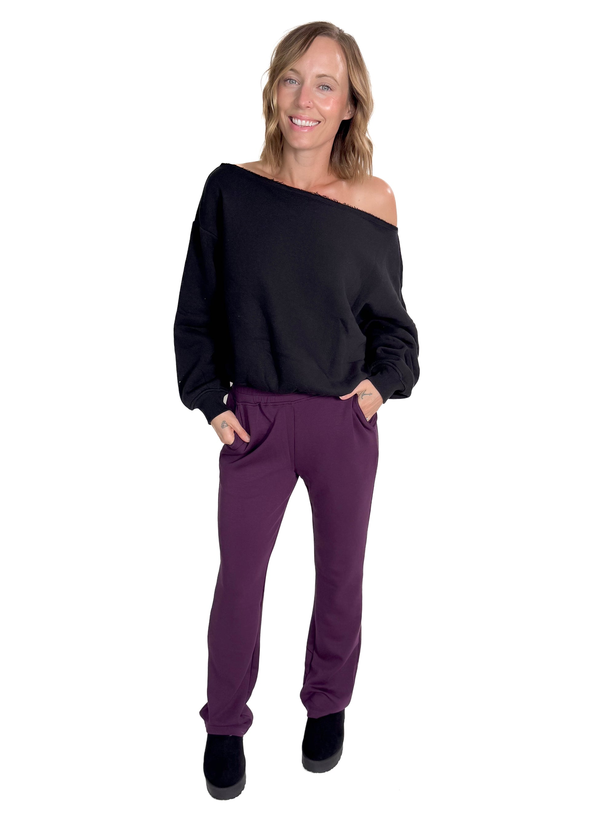 MONO B Sprinter Modal Straight Leg Pant- PLUM