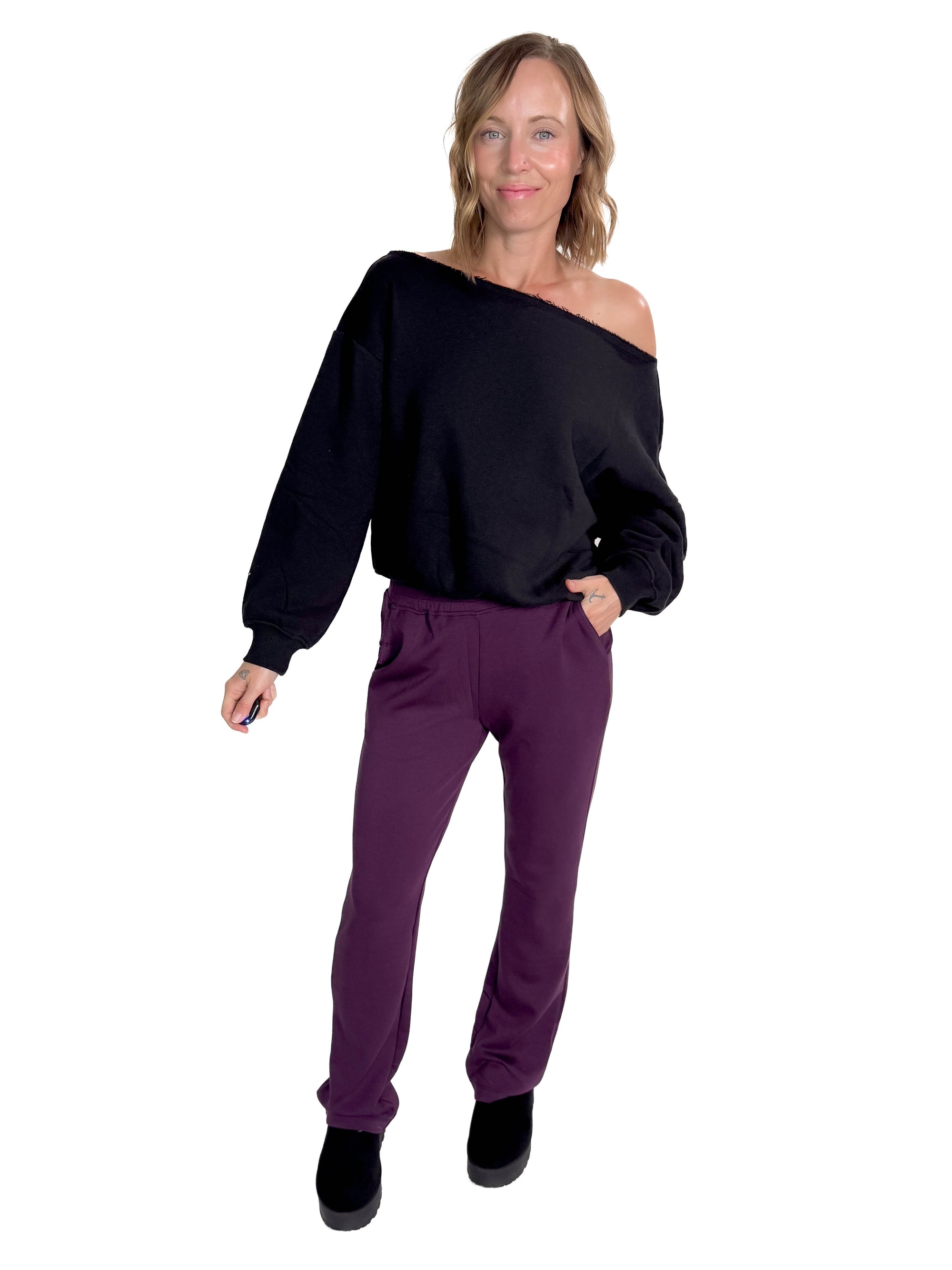 MONO B Sprinter Modal Straight Leg Pant- PLUM