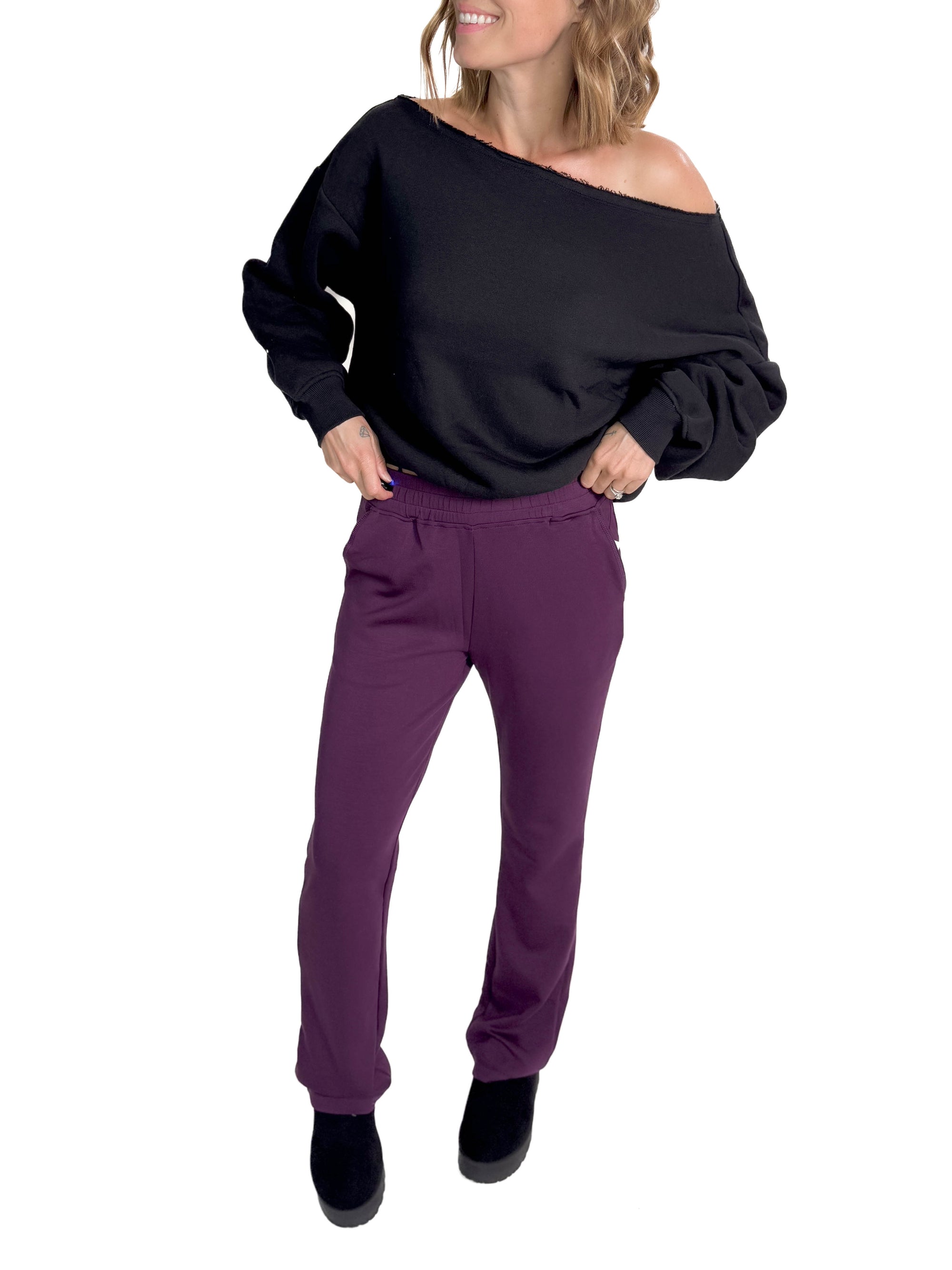 MONO B Sprinter Modal Straight Leg Pant- PLUM