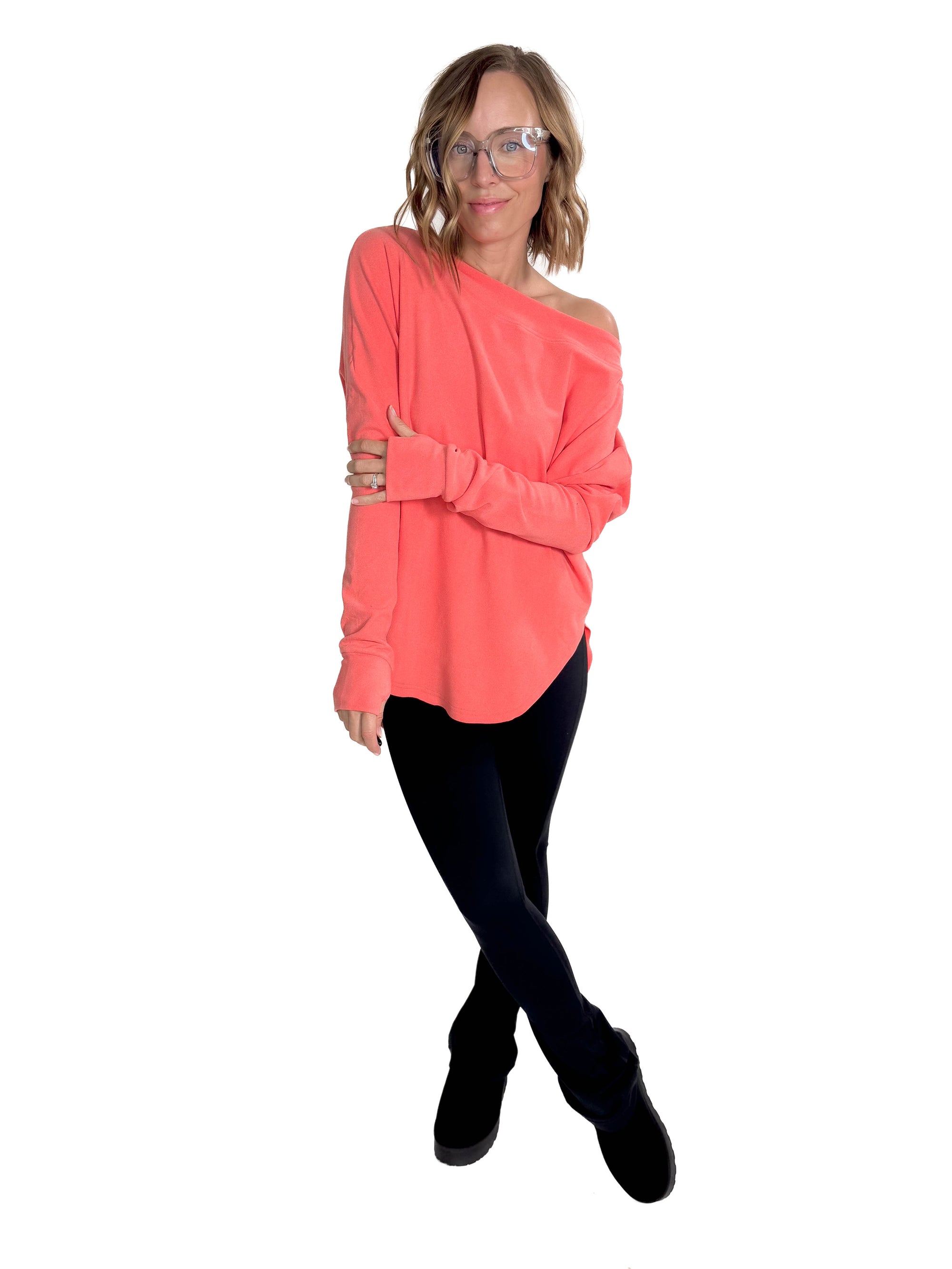 Zoey Microfleece Athleisure Long Sleeve- CORAL-FINAL SALE