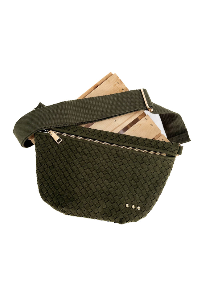 Westlyn Woven Suede Bum Bag- OLIVE