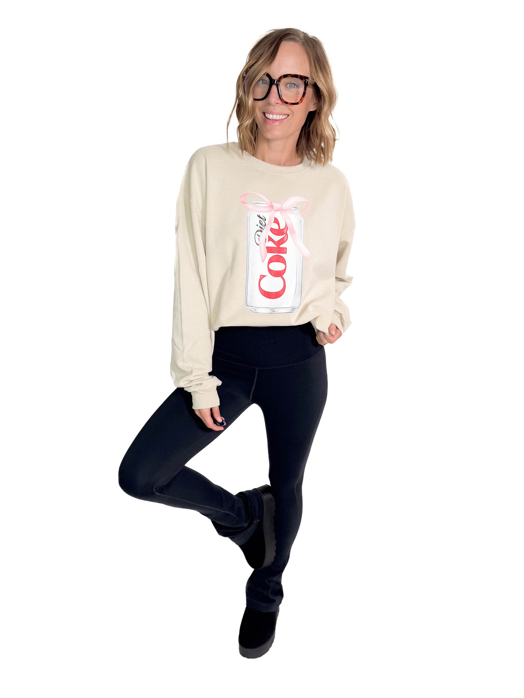 Diet Coke Bow Graphic Crewneck- SAND