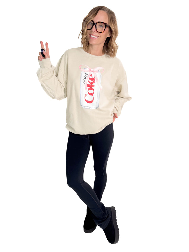 Diet Coke Bow Graphic Crewneck- SAND