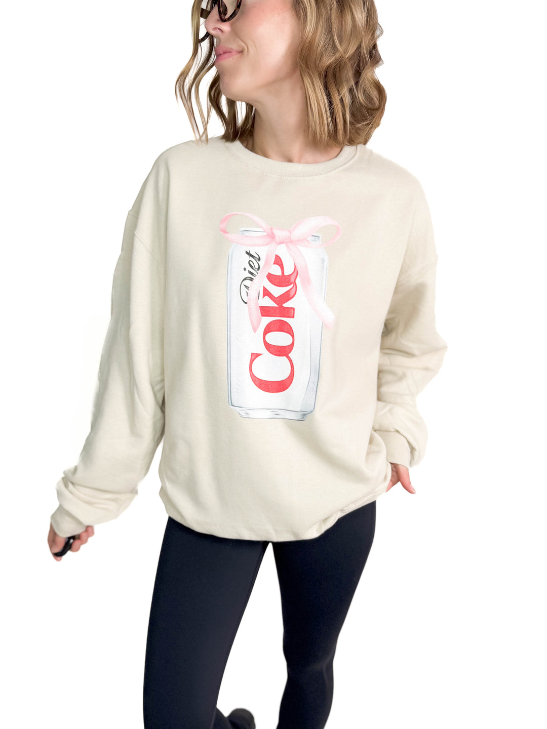 Diet Coke Bow Graphic Crewneck- SAND