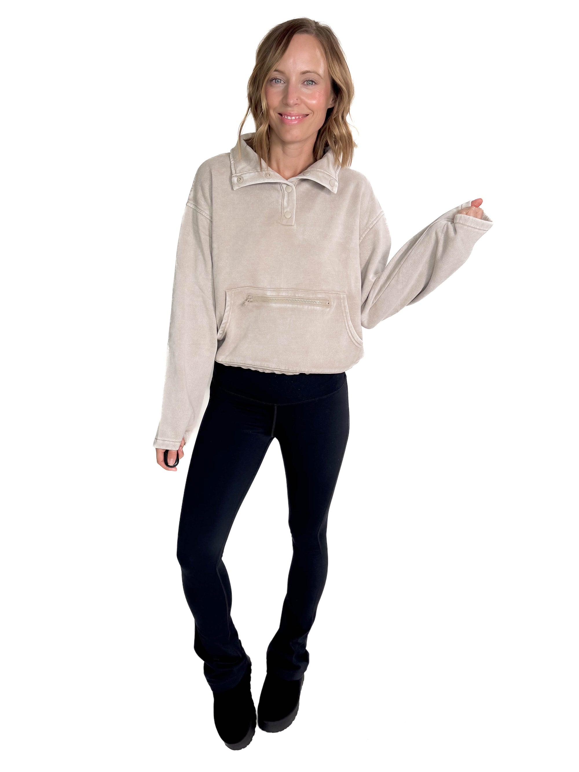 Mariana Fleece Half Snap Pullover- ASH MOCHA