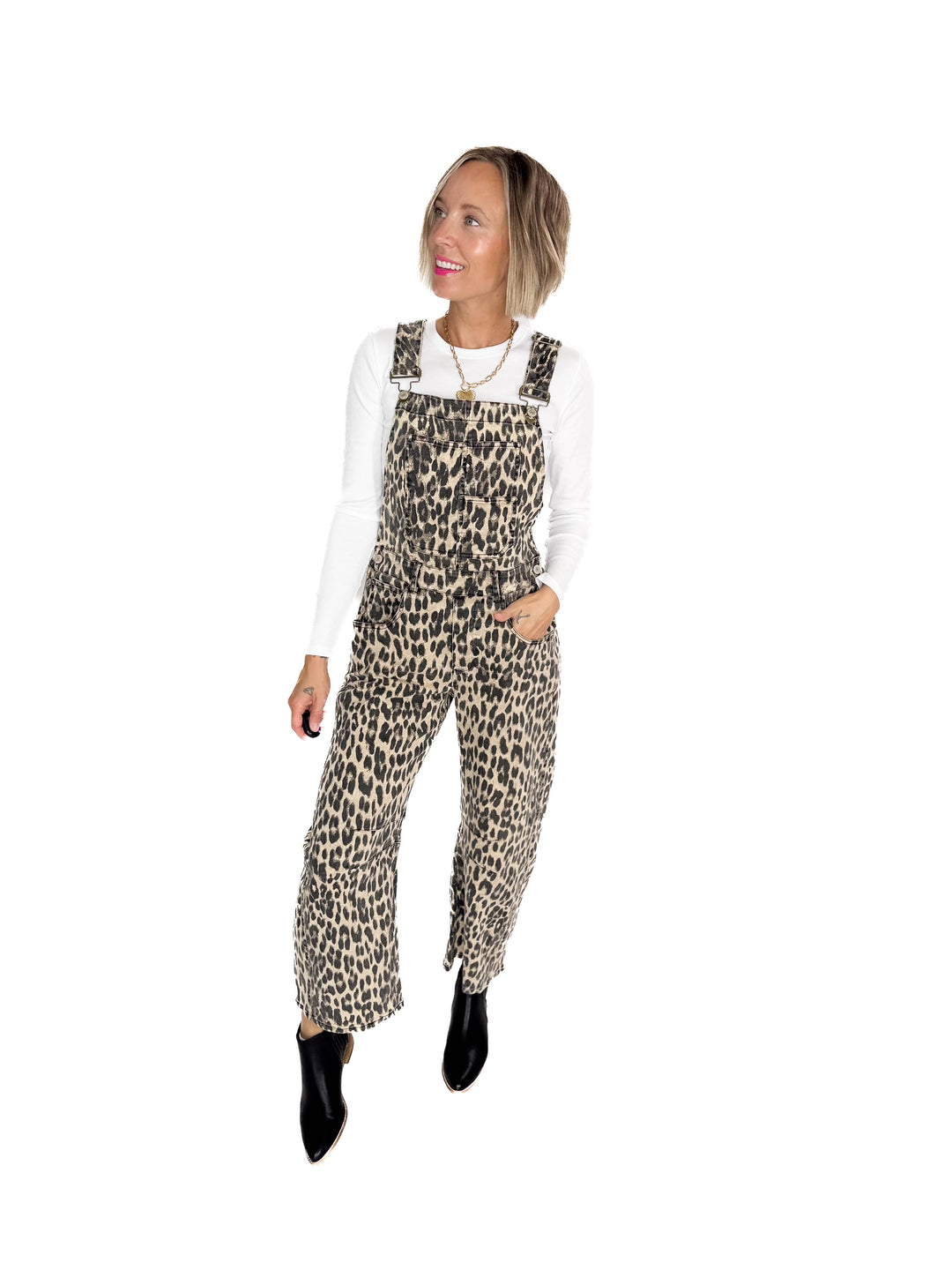 Luneh Leopard Print Overalls- CHESTNUT