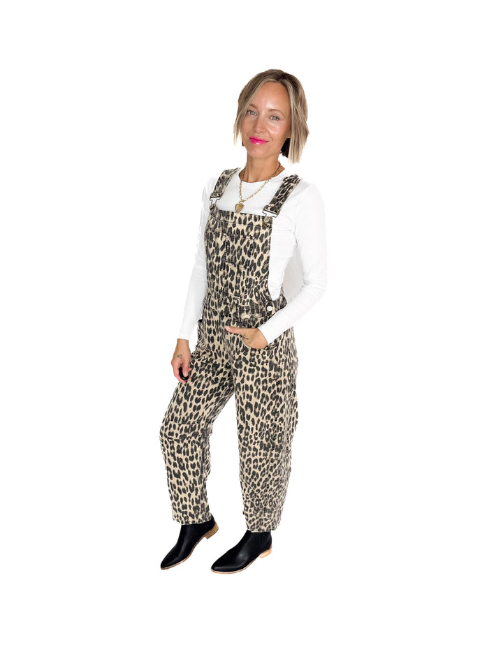 Luneh Leopard Print Overalls- CHESTNUT
