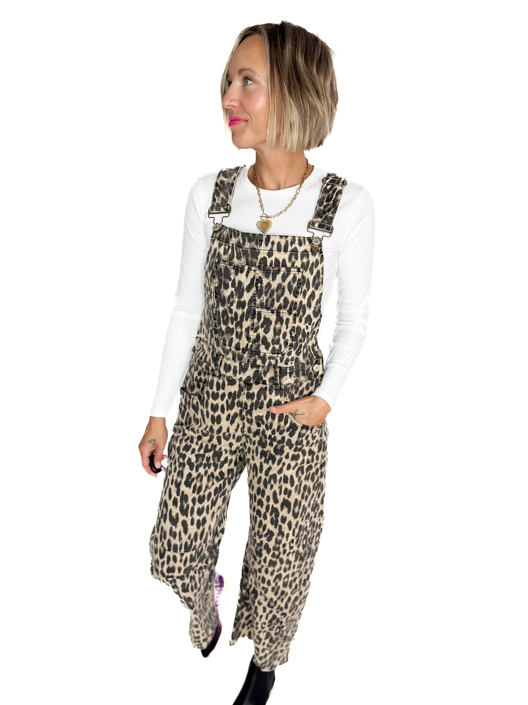 Luneh Leopard Print Overalls- CHESTNUT