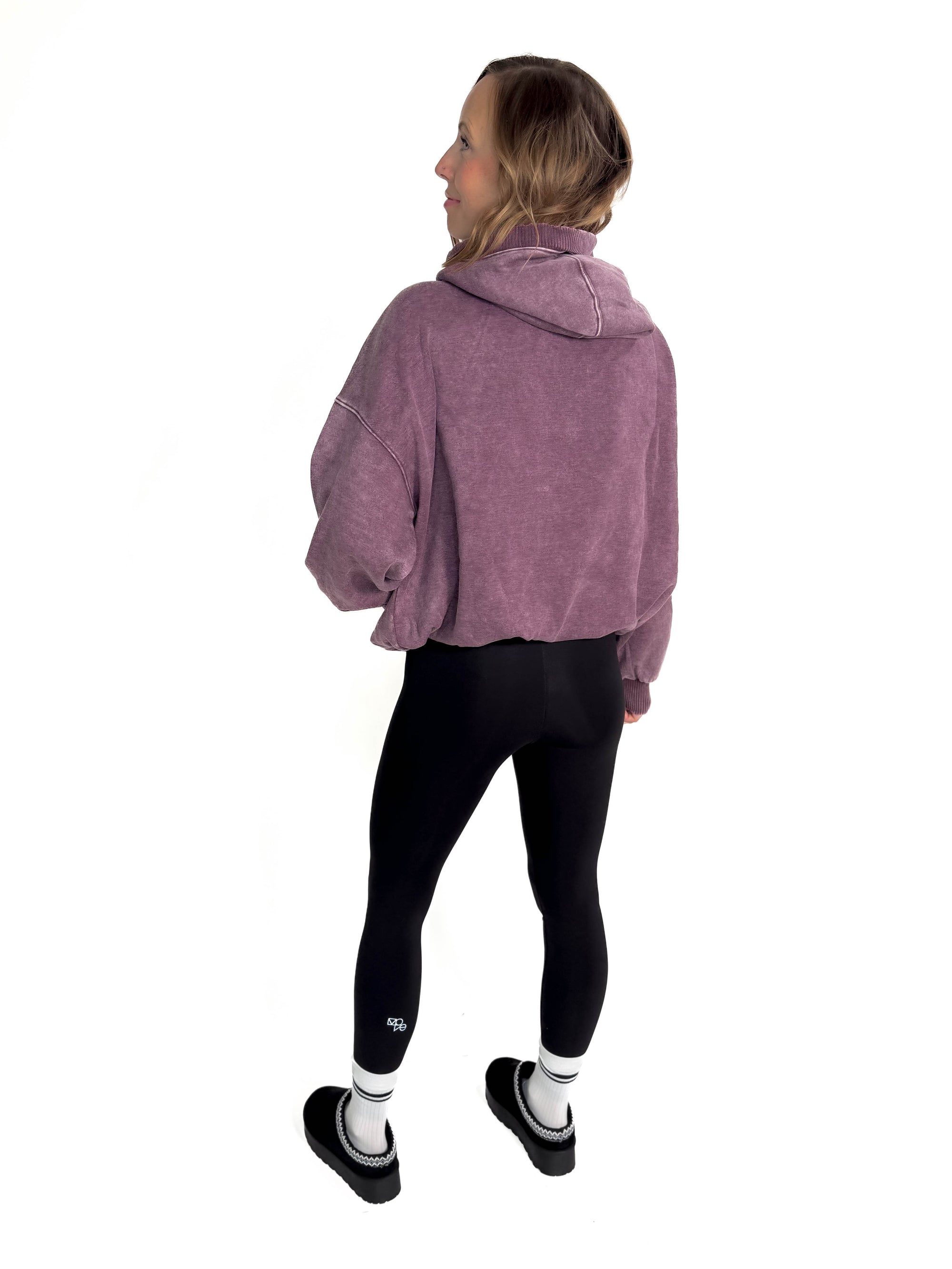 Lexie Hem Half Zip Hoodie- EGGPLANT