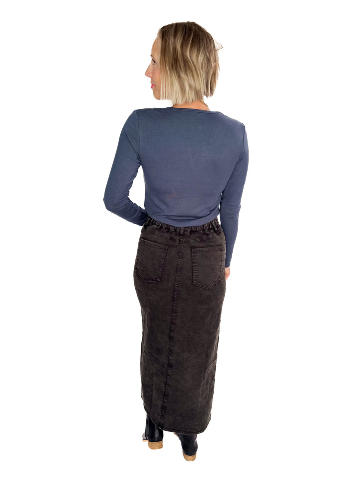 Matilda Elastic Waist Twill  Maxi Skirt- BLACK