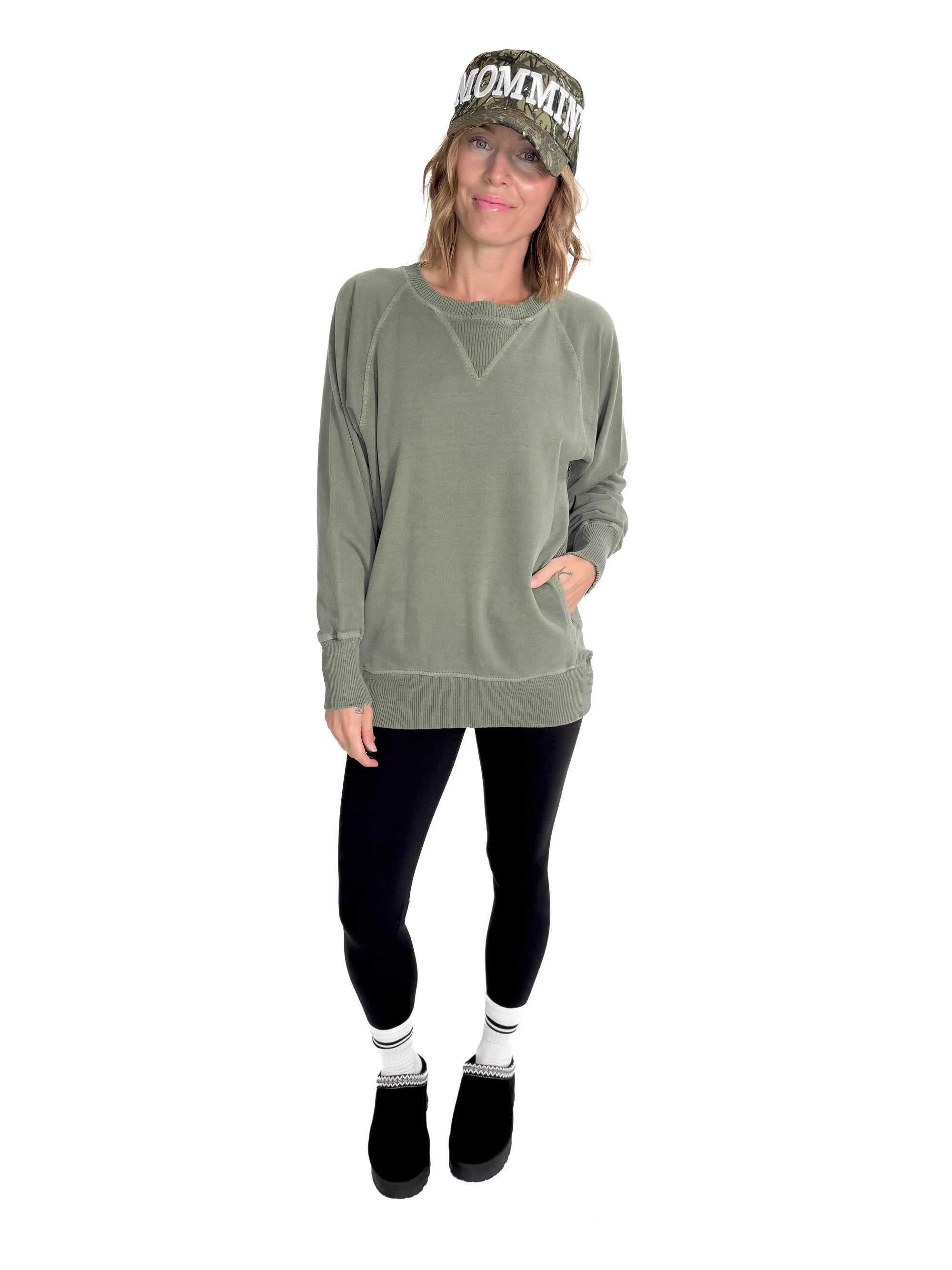 Lux French Terry Pullover- LIGHT OLIVE