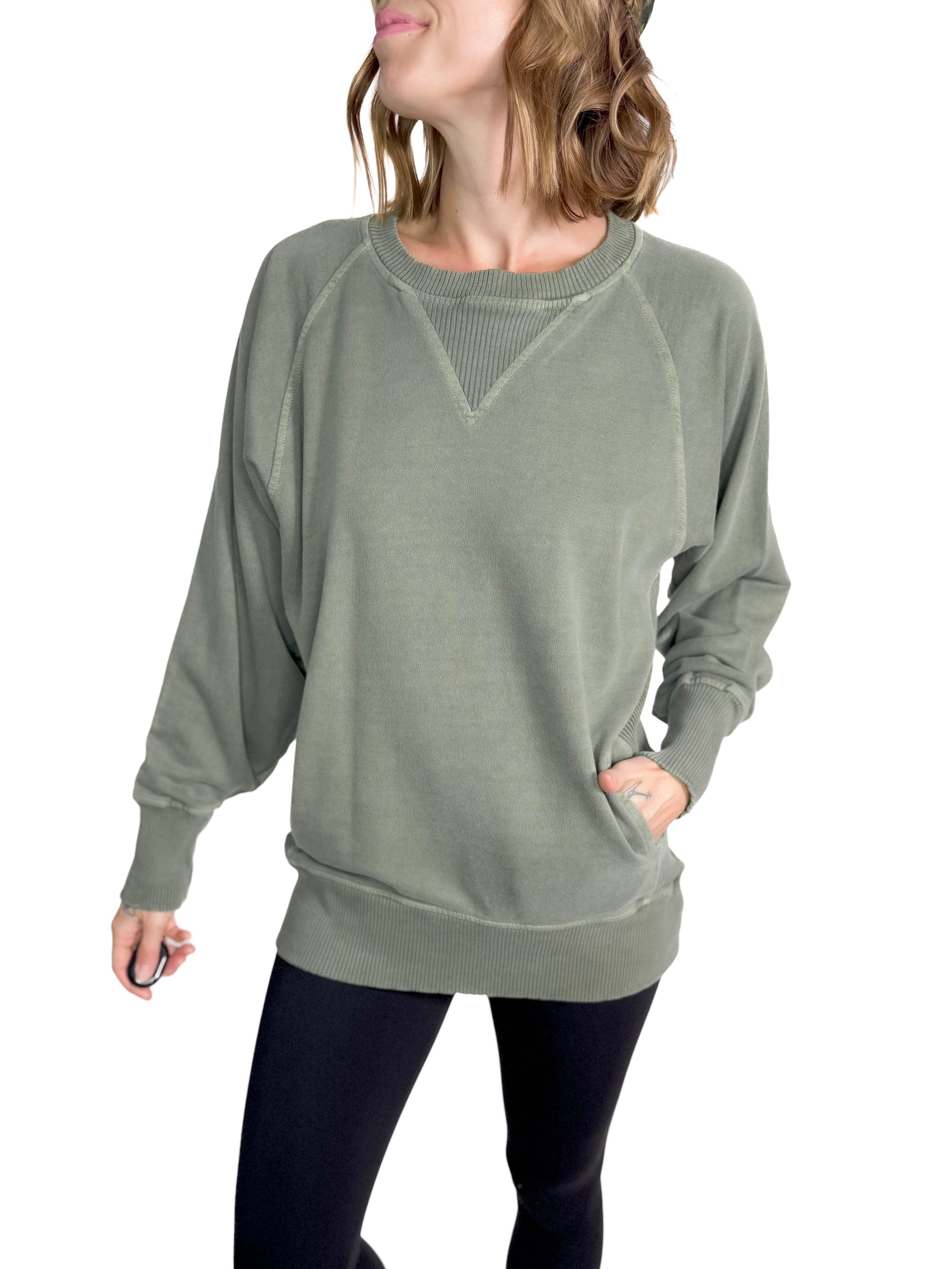 Lux French Terry Pullover- LIGHT OLIVE