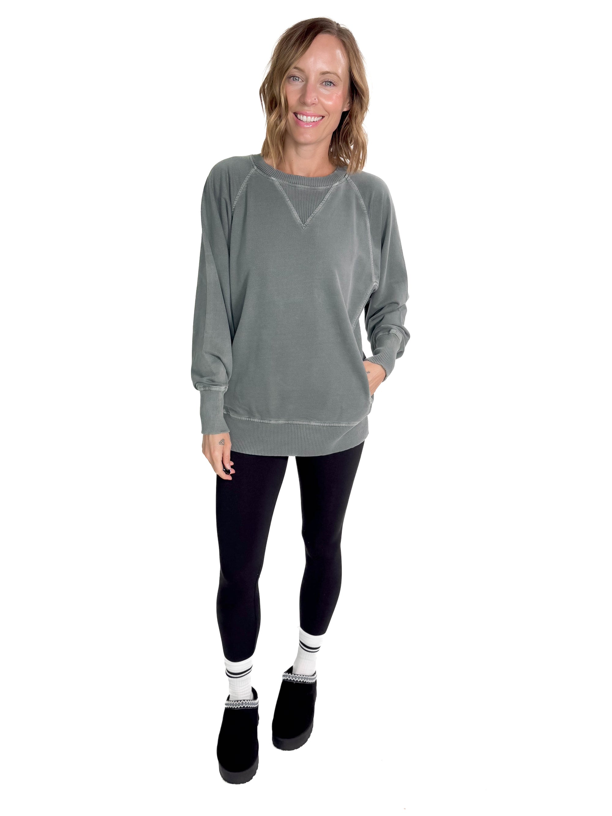 Lux French Terry Pullover- ASH JADE