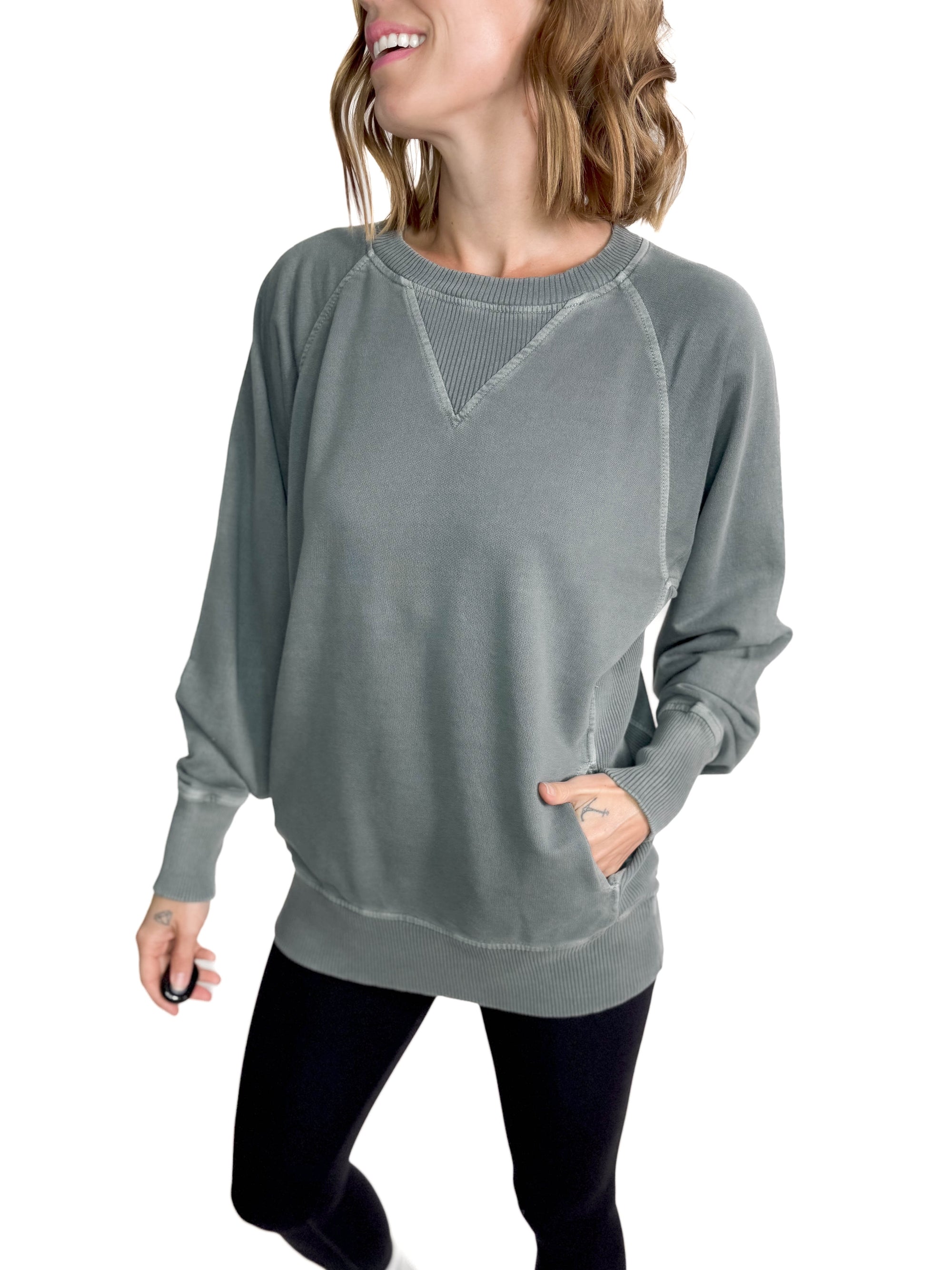 Lux French Terry Pullover- ASH JADE