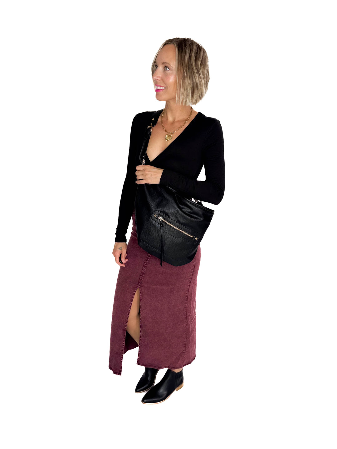 Matilda Elastic Waist Twill  Maxi Skirt- PLUM