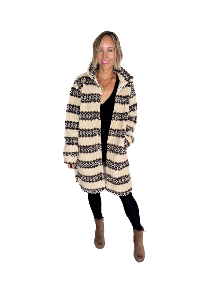 Ainsley Longline Sherpa Jacket- NORDIC BIRCH