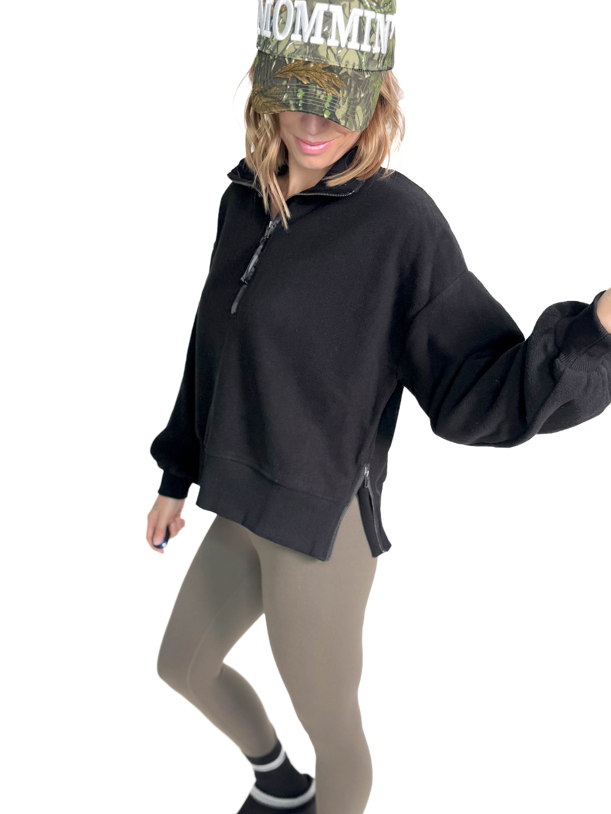 Monica Polar Fleece 1/4 Zip Pullover- BLACK-FINAL SALE