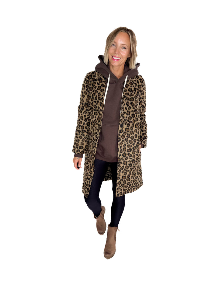 Casey Longline Jacket- BROWN LEOPARD