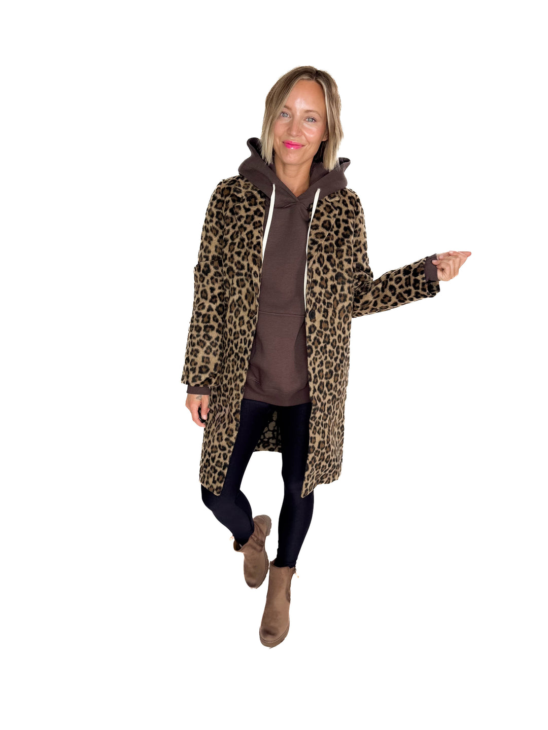 Casey Longline Jacket- BROWN LEOPARD