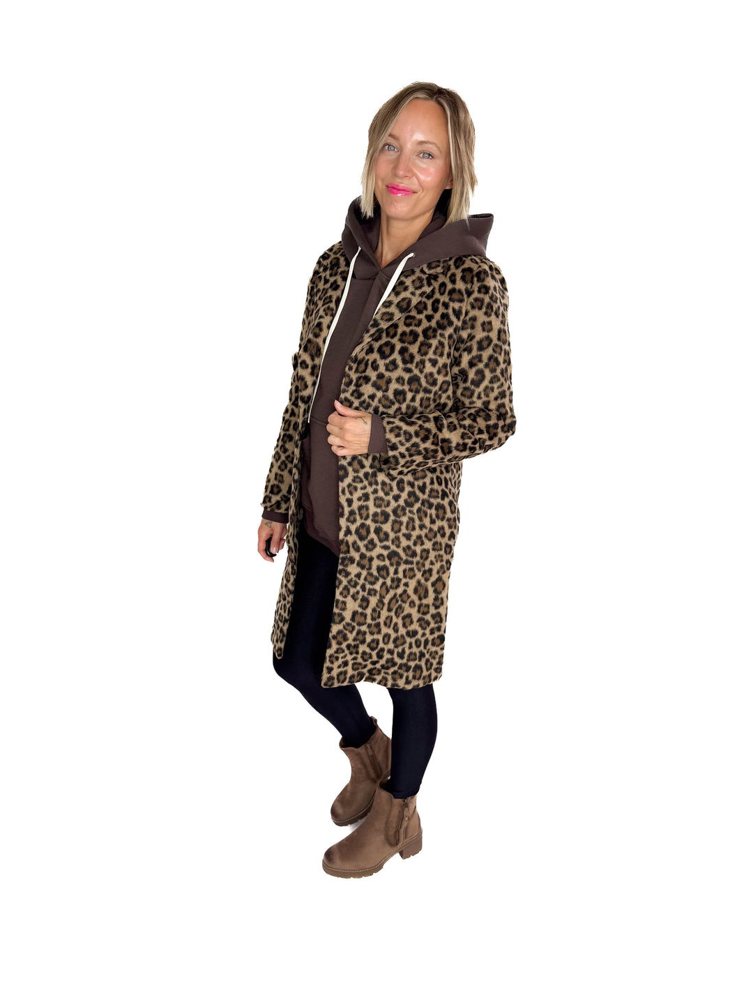 Casey Longline Jacket- BROWN LEOPARD