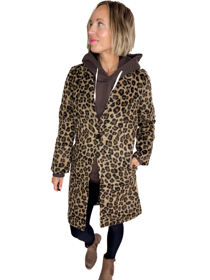 Casey Longline Jacket- BROWN LEOPARD