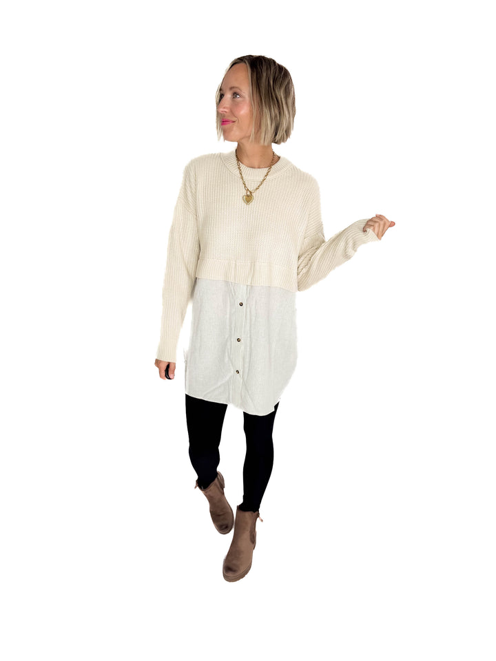 Diane Contrast Long Sleeve Tunic- STONE
