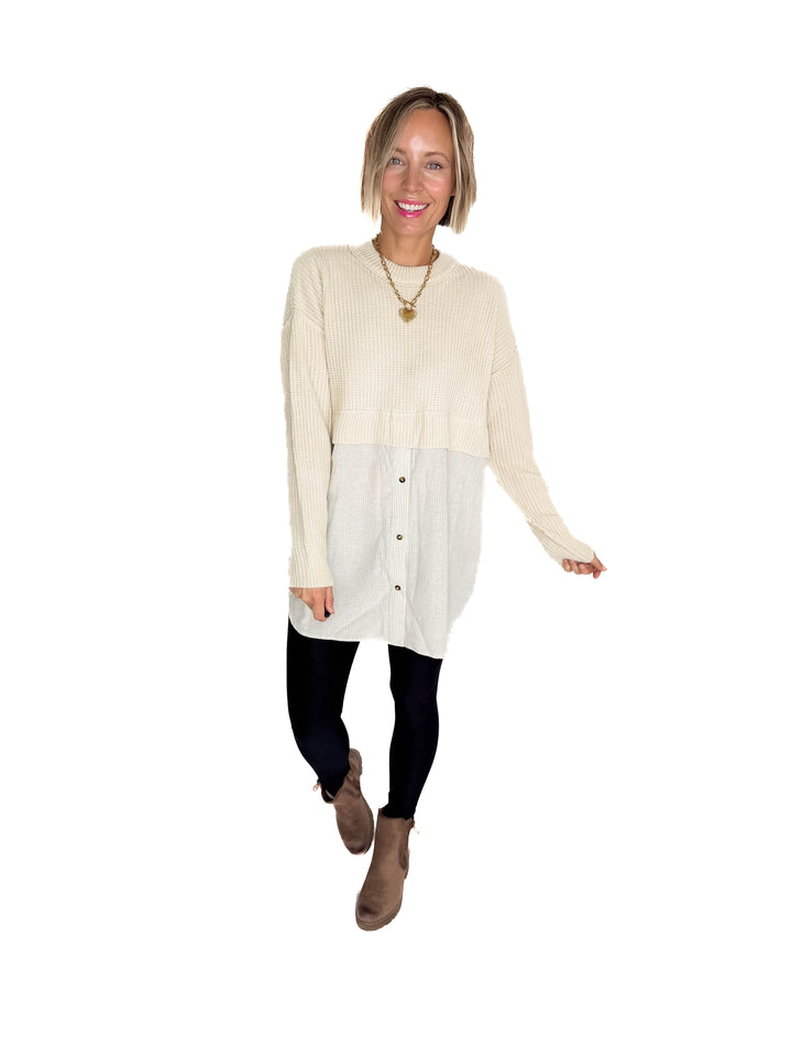 Diane Contrast Long Sleeve Tunic- STONE