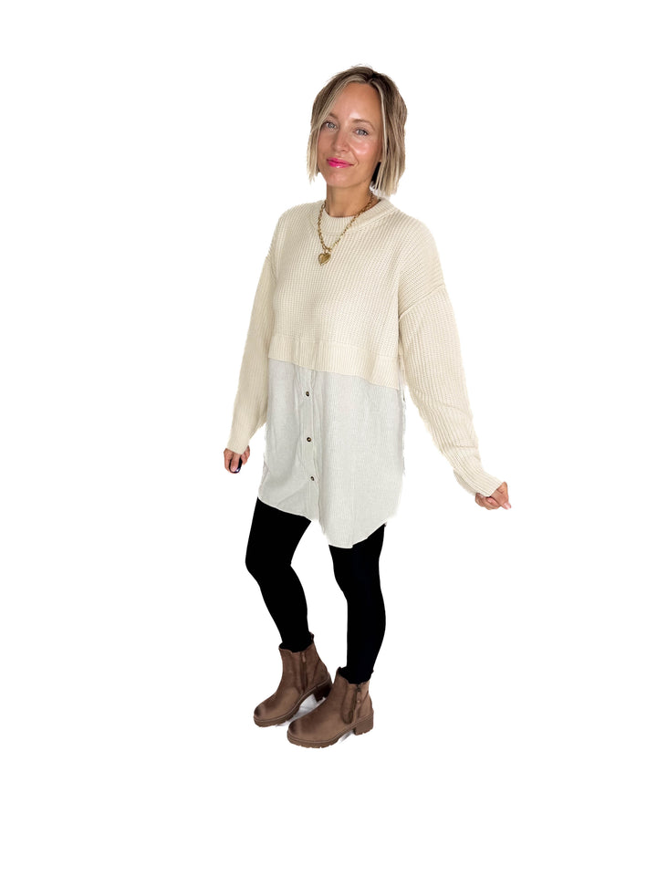 Diane Contrast Long Sleeve Tunic- STONE