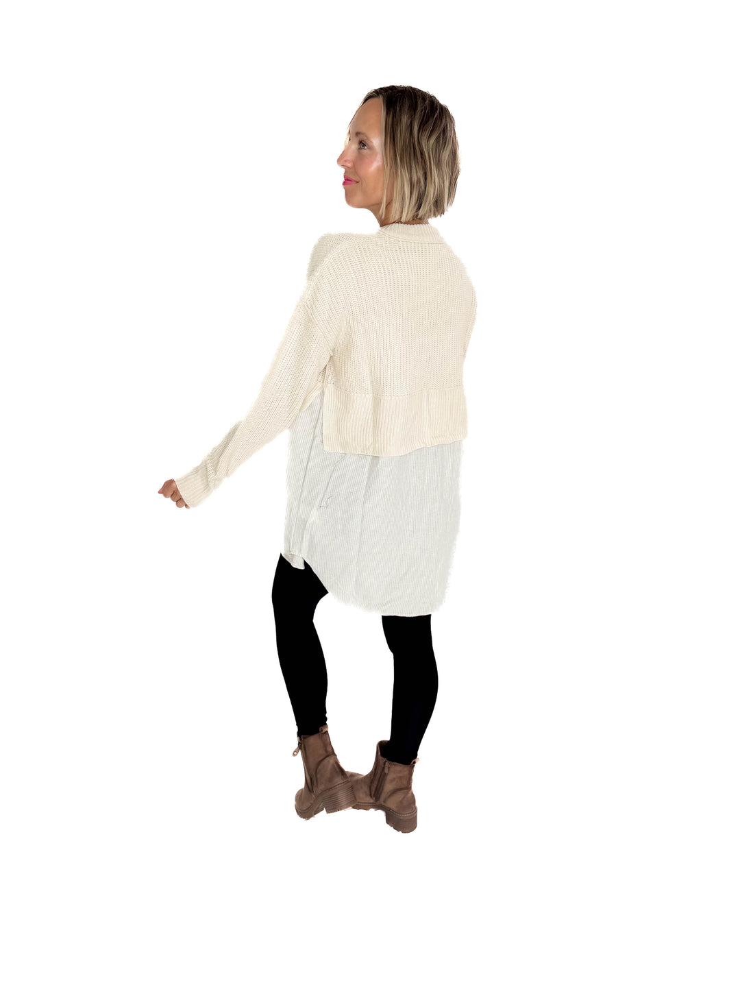 Diane Contrast Long Sleeve Tunic- STONE