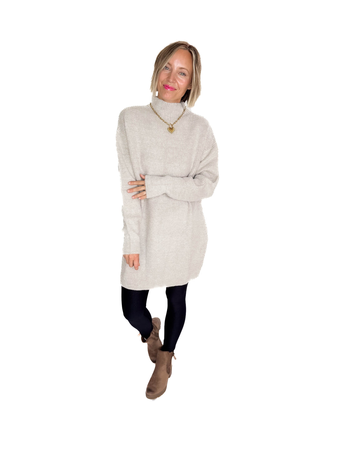 Jessie Knit Sweater Dress- BIRCH