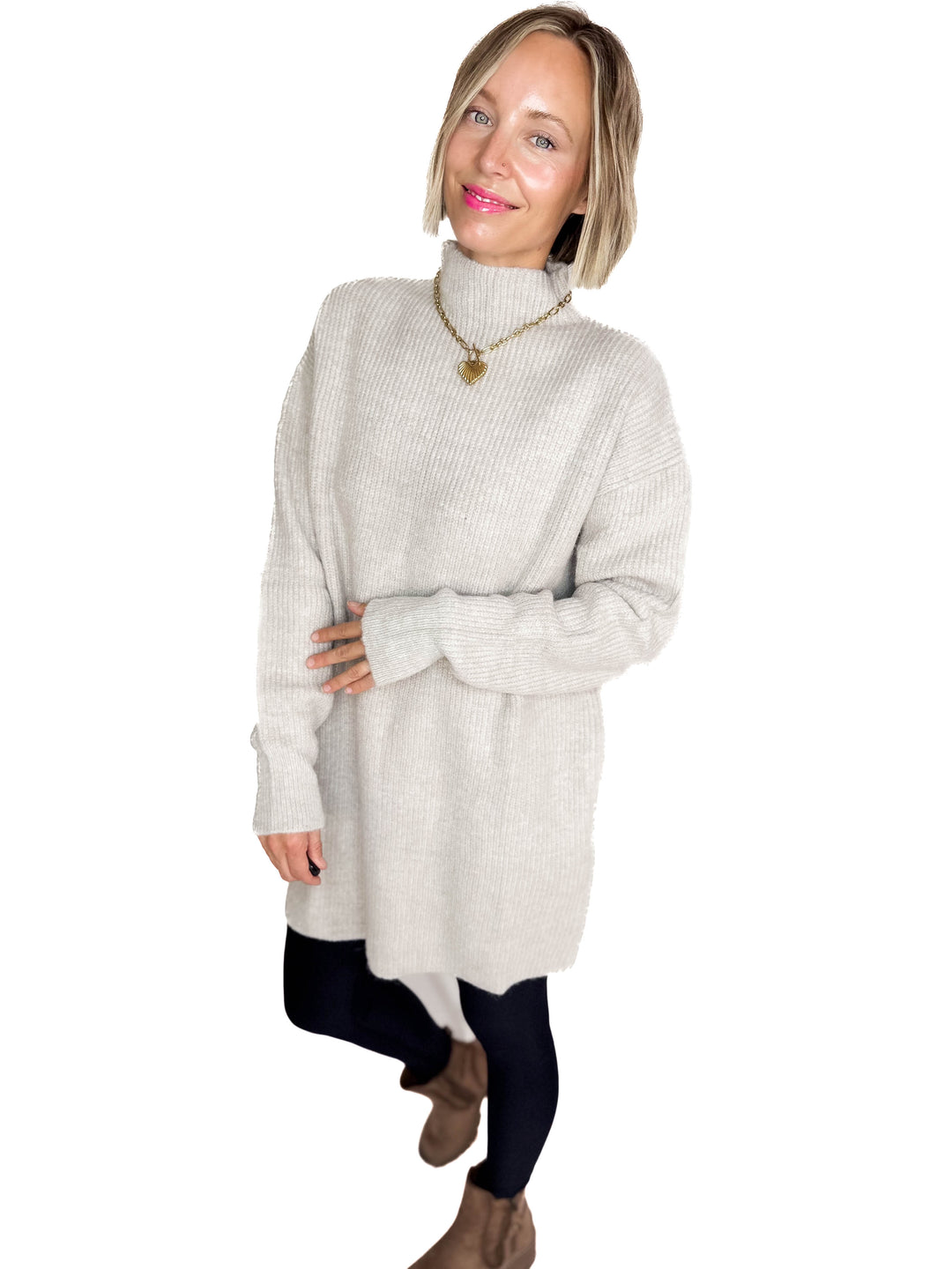Jessie Knit Sweater Dress- BIRCH